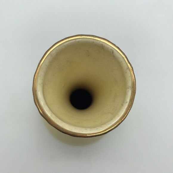 Vintage Golden Aero Warranted 22 K Gold Pale Yellow Lotus Flower Flute Bud Vase - Picture 7 of 10